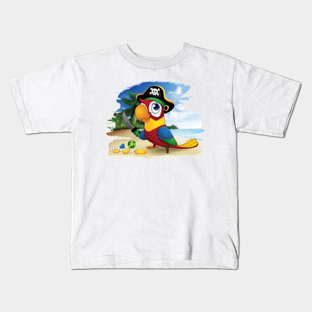 Pirate Parrot with Treasure and Sword Kids T-Shirt by 513KellySt